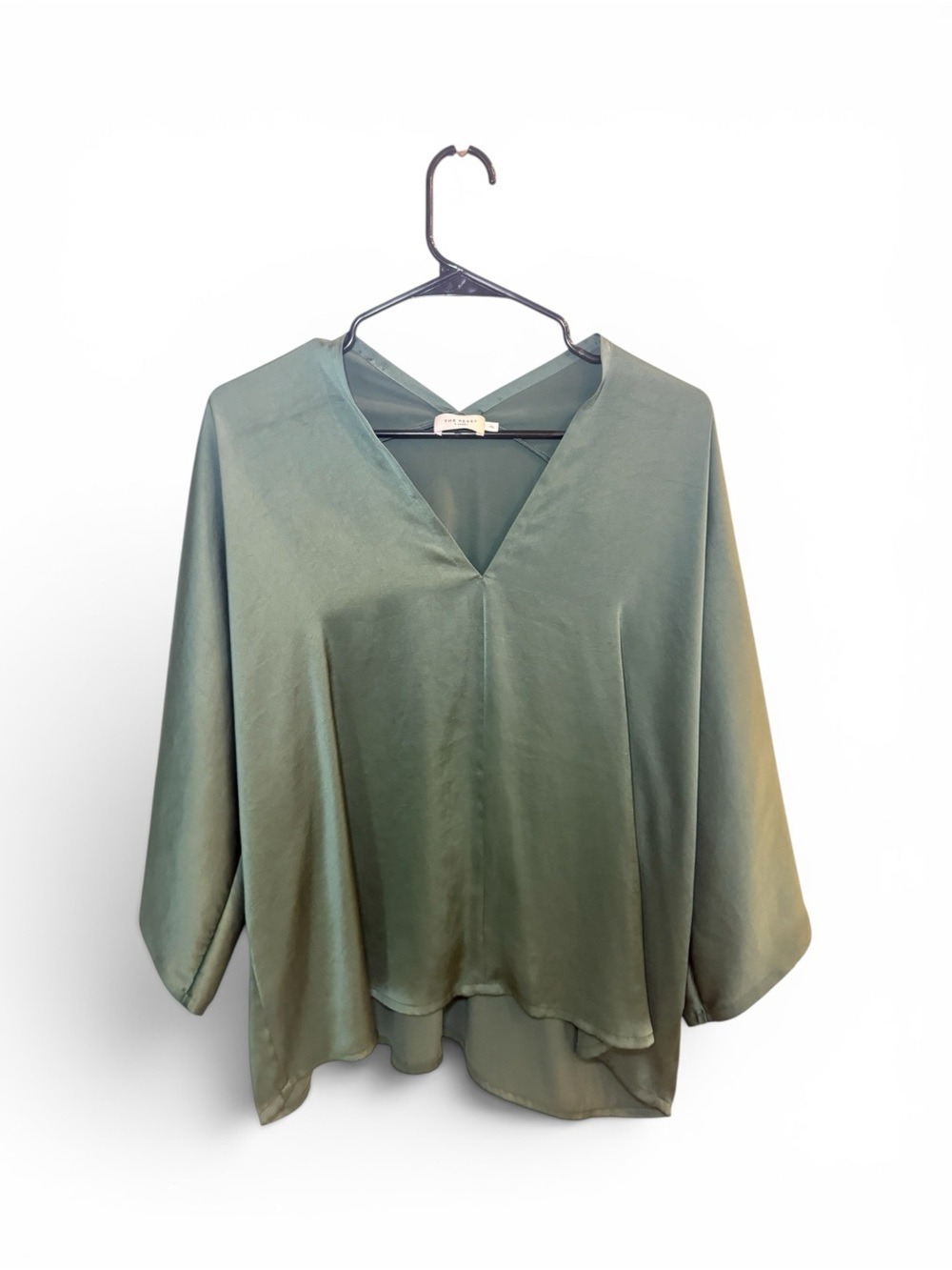 The Reset R Label Sage Green Satin V-Neck Blouse Top Size XL olive